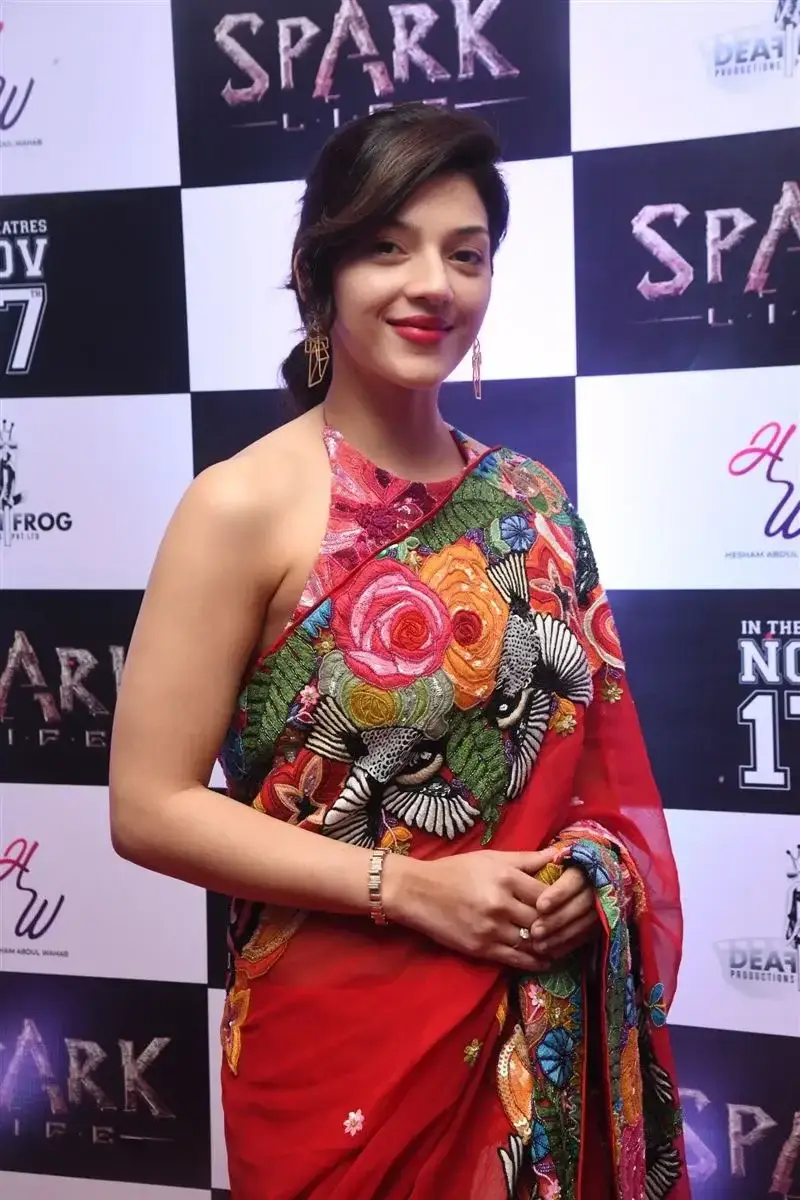 Mehreen Pirzada Red Saree at Spark LIFE Movie Trailer Launch